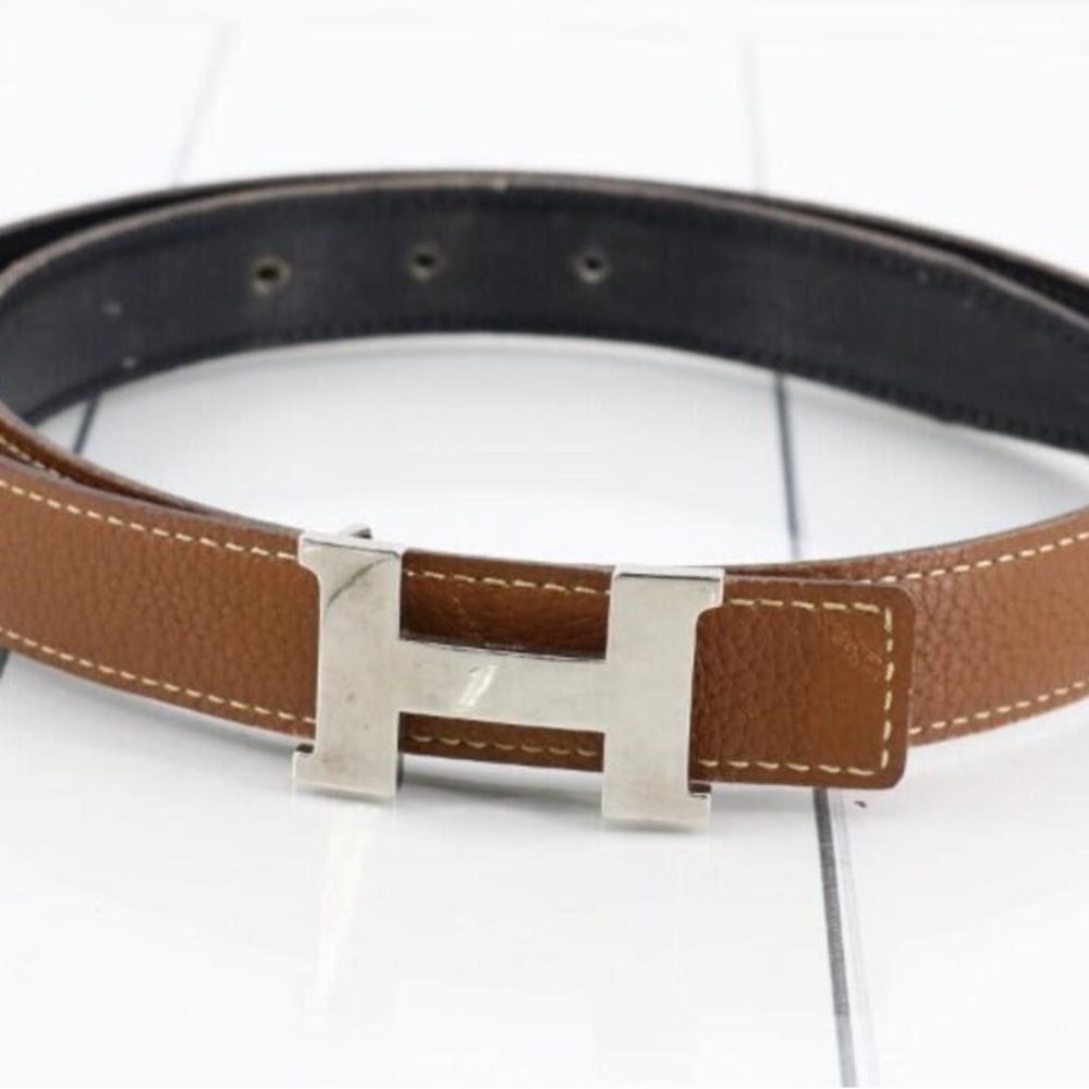 Brown/Black Reversible Constance Mini Hermes Belt with Silver Buckle